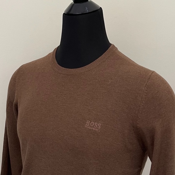 New Hugo Boss Crewneck Brown Camel Wool Sweater Pullover - Picture 1 of 7